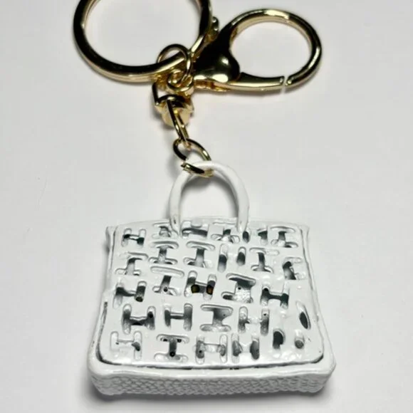 Fashion Jewelry Purse Keychain White Rhinestone Handbag Charm Bling Y2K Designer - Picture 8 of 9